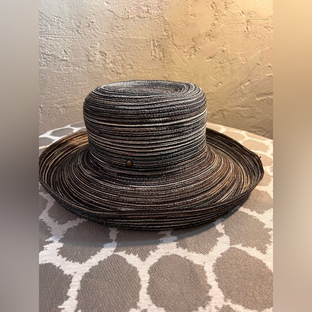 Kooringal Striped Black Brown Taupe Women's Hat made in Australia sized 58cm